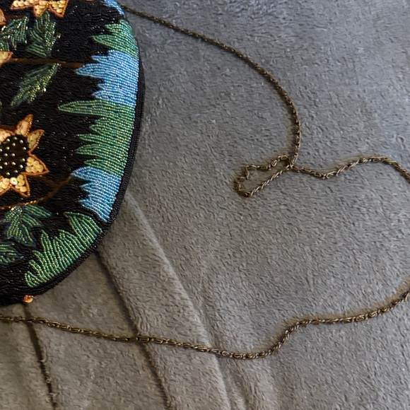 Unique Vintage Black Beaded Clutch with Sunflower Design - Picture 6 of 6